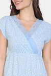 Zivame Summer Thyme Knit Cotton Mid Length Nightdress - Starlight Blue — thumbnail 5
